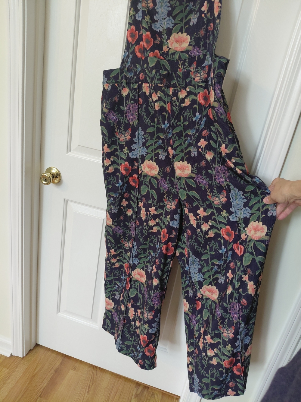 Cider Floral Navy Pinafore Jumpsuit with Pink & Green Flowers - Picture 3 of 9